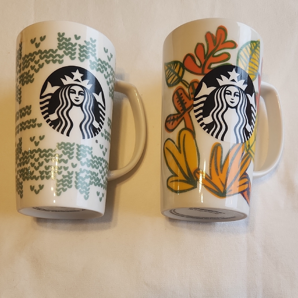 Starbucks Mug Duo - Green and Orange Accents